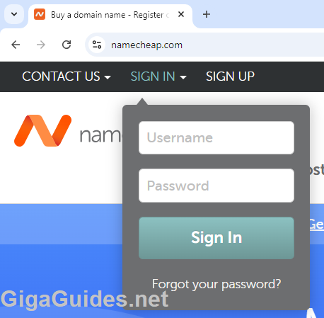 Sign in to NameCheap account