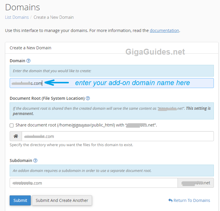 NameCheap Create new addon domain