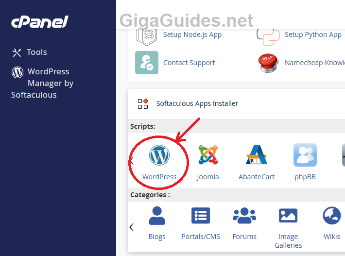 Choose WordPress auto installer
